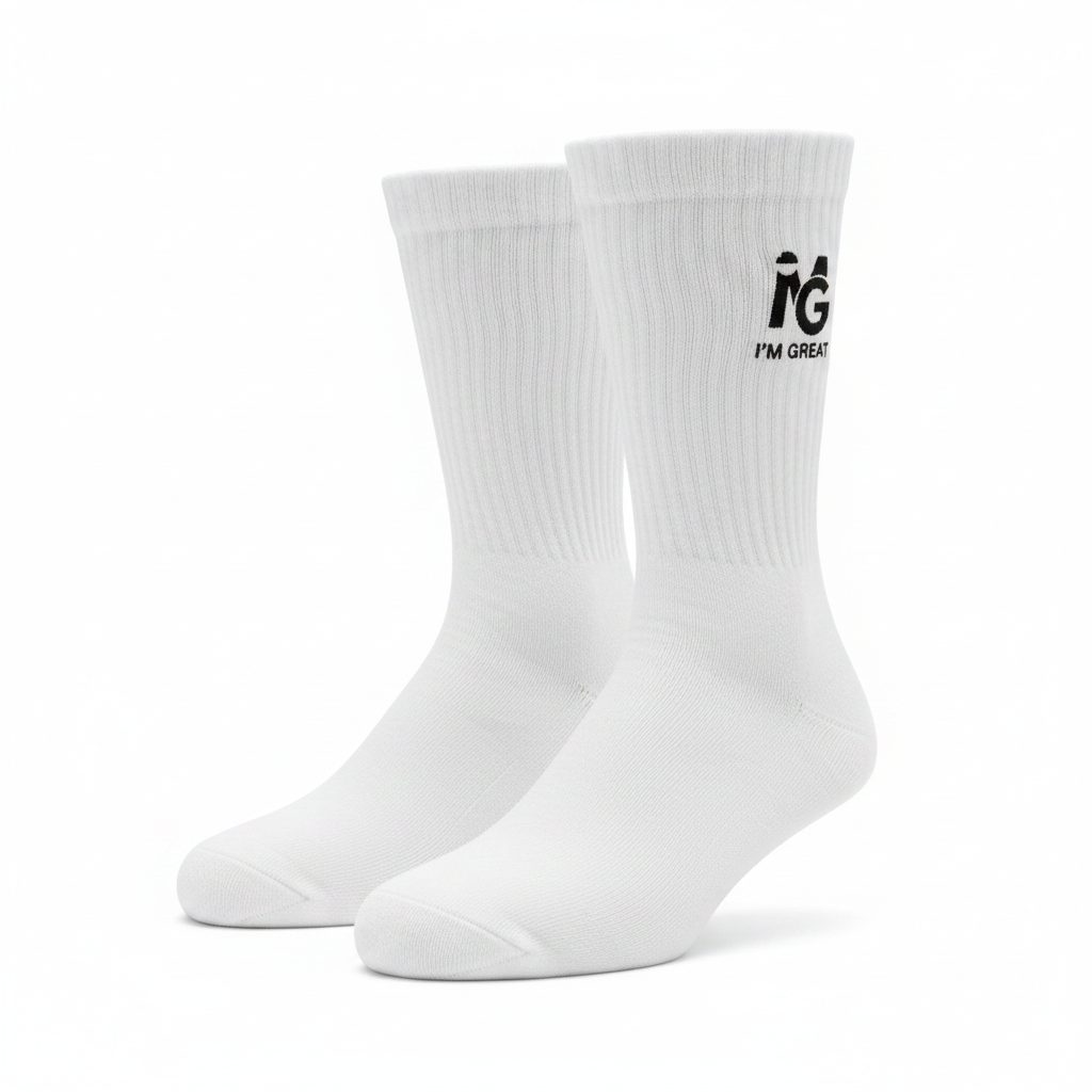 I'M GREAT Crew Socks - White
