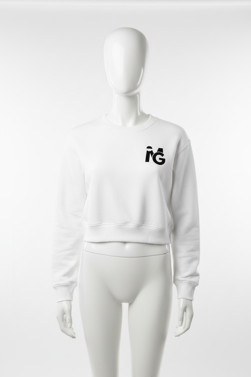 I'M GREAT Fleece Crop White - On Model