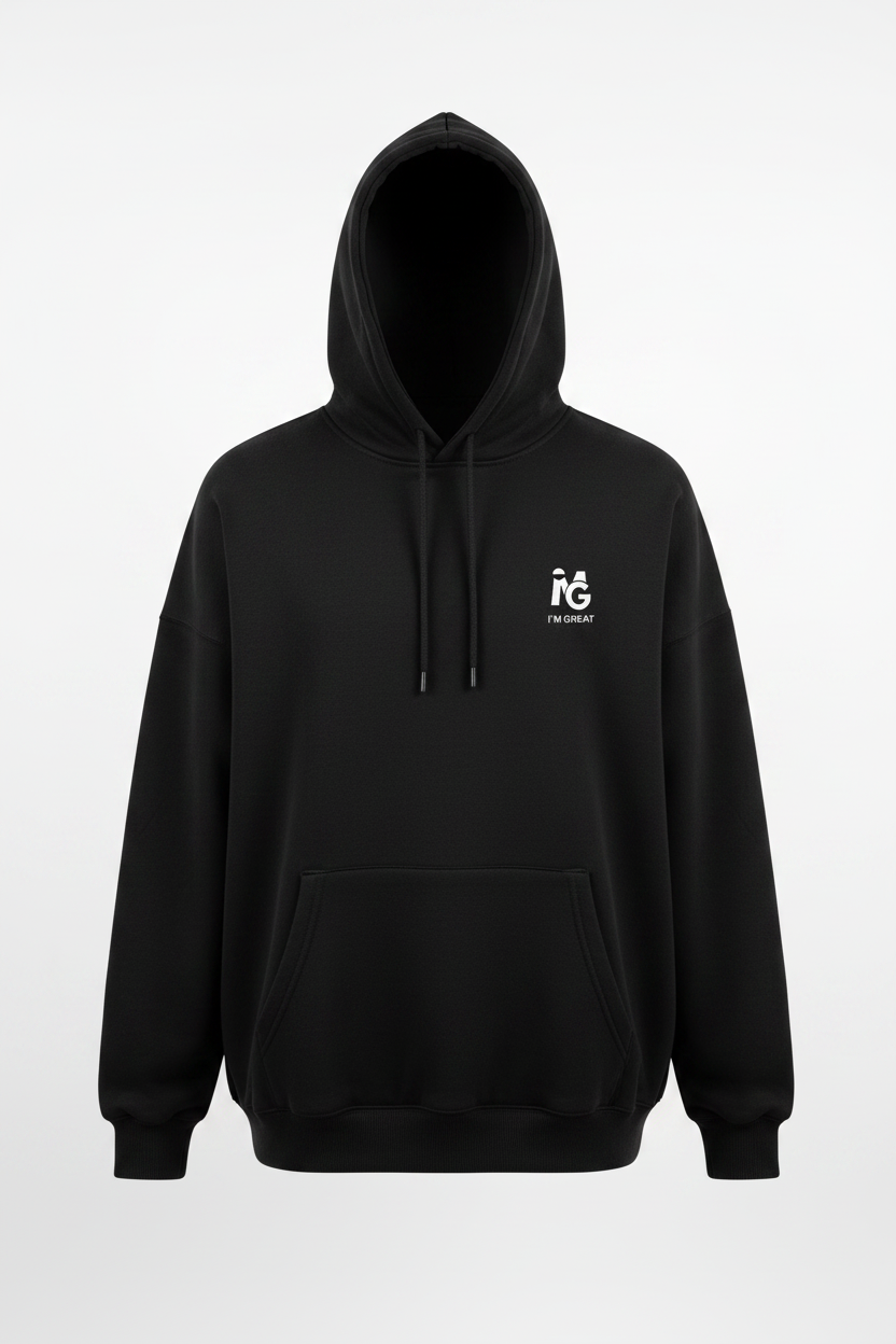 I'M GREAT Heavyweight Hoodie - Black Front