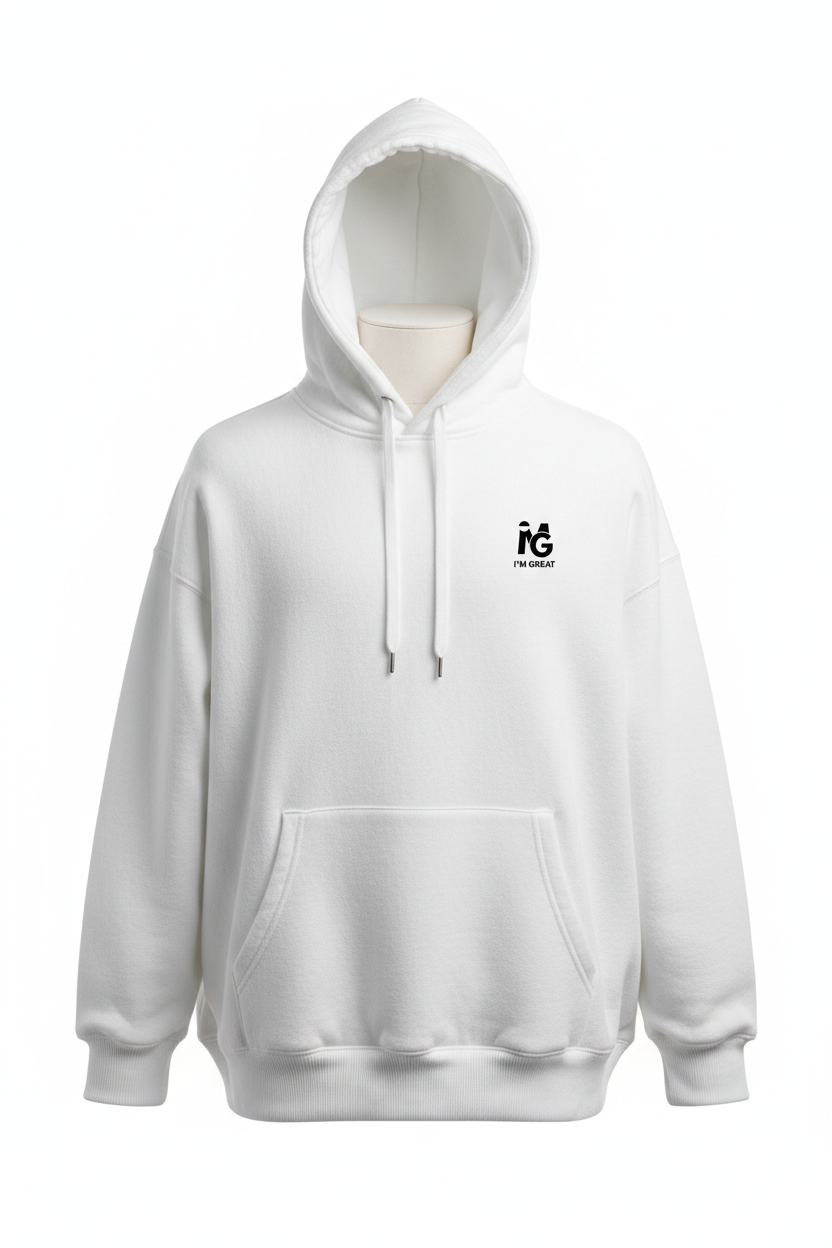 I'M GREAT Heavyweight Hoodie - White Front