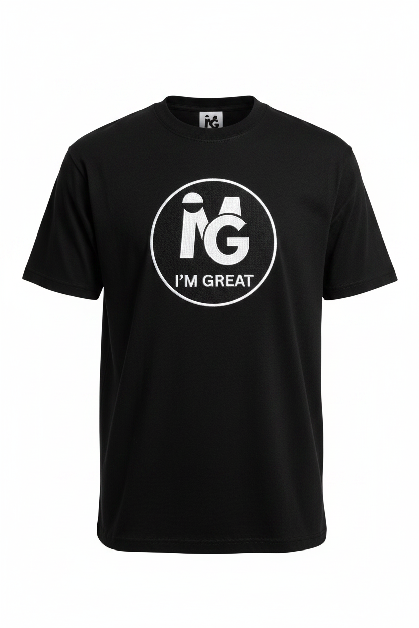 I'M GREAT Heavyweight T-Shirt Front - Black Embroidery