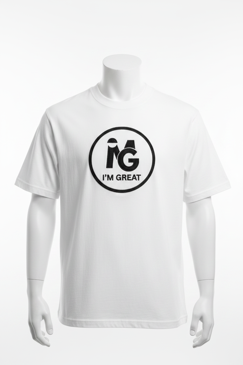 I'M GREAT Heavyweight T-Shirt Front - White Embroidery