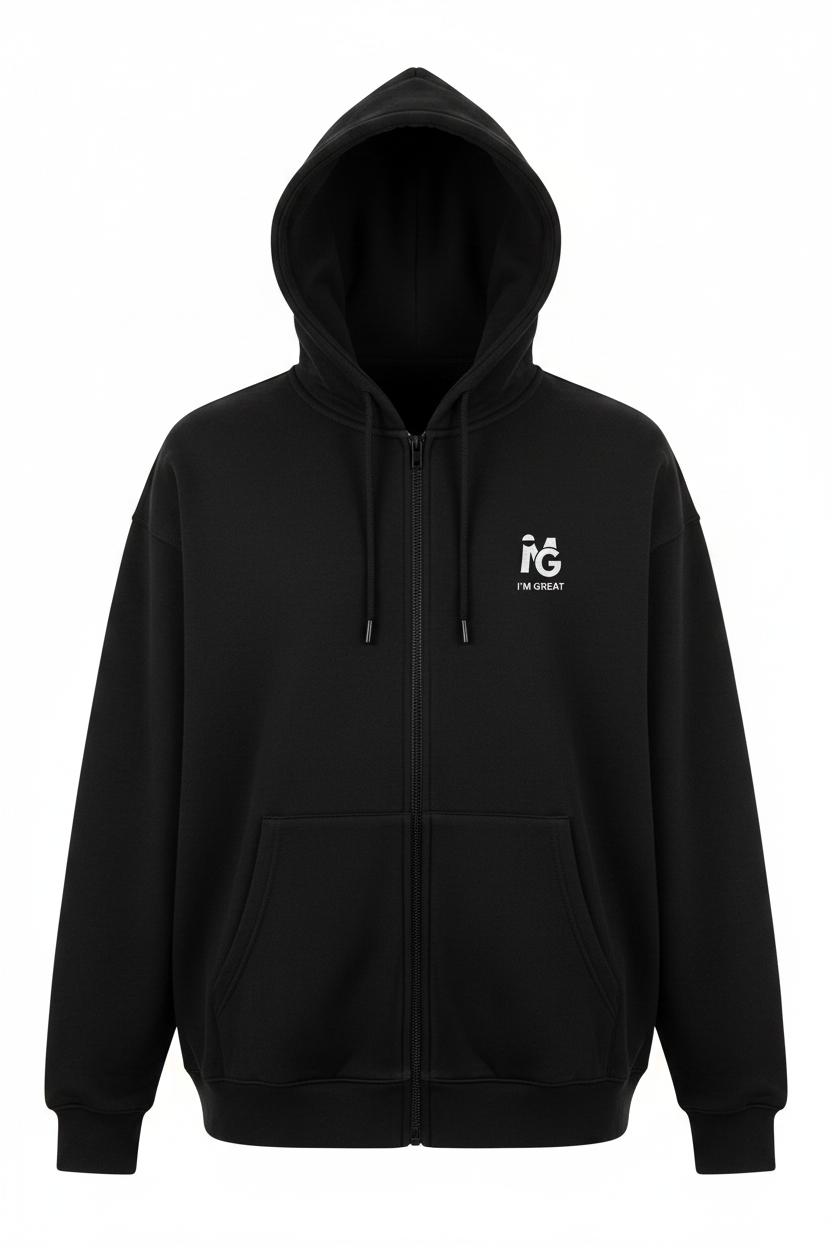 I'M GREAT Zip Hoodie - Black Front