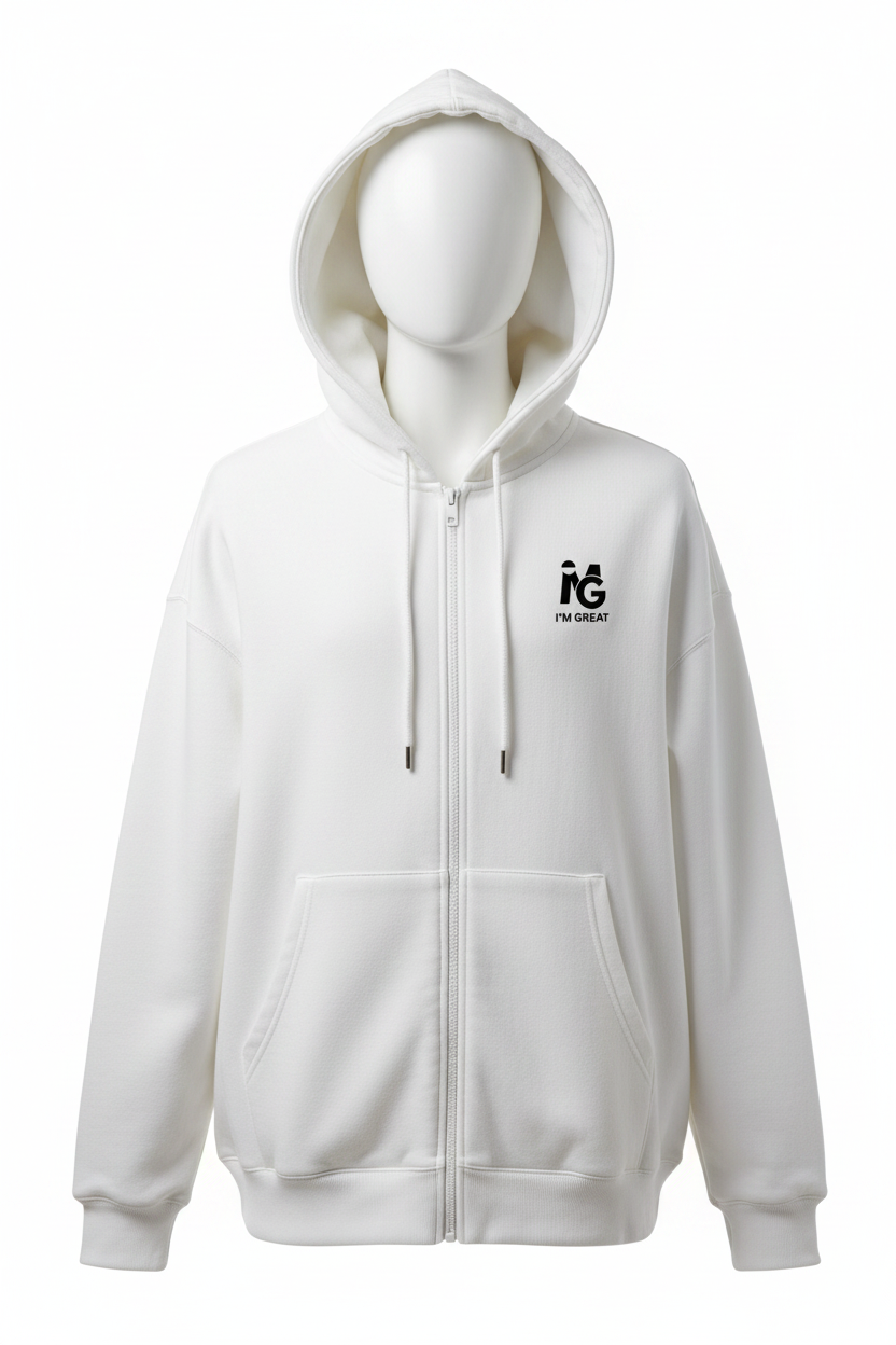 I'M GREAT Zip Hoodie - White Front