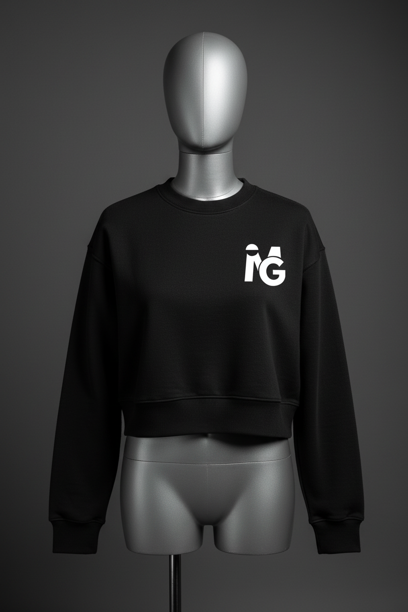 I'M GREAT Fleece Crop Top in black with white IG logo